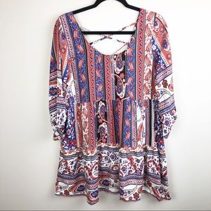 Umgee Paisley Blue Orange Red Boho Dress